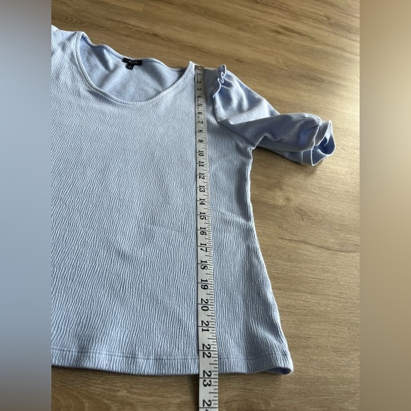 Talbots Puff Sleeve Top Womens SZ L Round Neck Light Purple Blue Cotton - Picture 5 of 7